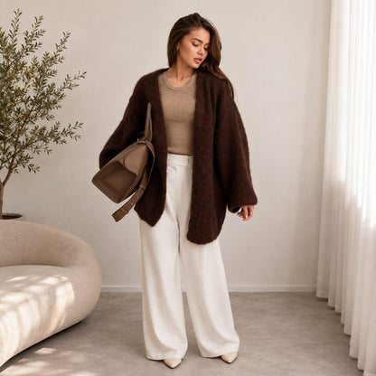 Oversized Open Front Knit Cardigan – Long Sleeve Chunky Ribbed Sweater with Relaxed Fit