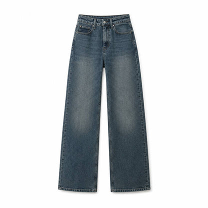 High-Waisted Wide-Leg Denim Jeans - Straight Relaxed Fit