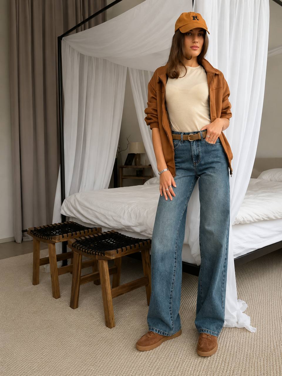 High-Waisted Wide-Leg Denim Jeans - Straight Relaxed Fit