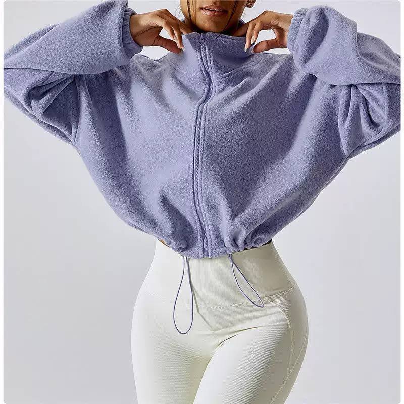 Oversized High Neck Full-Zip Fleece Jacket with Drawstring Hem and Relaxed Long Sleeves