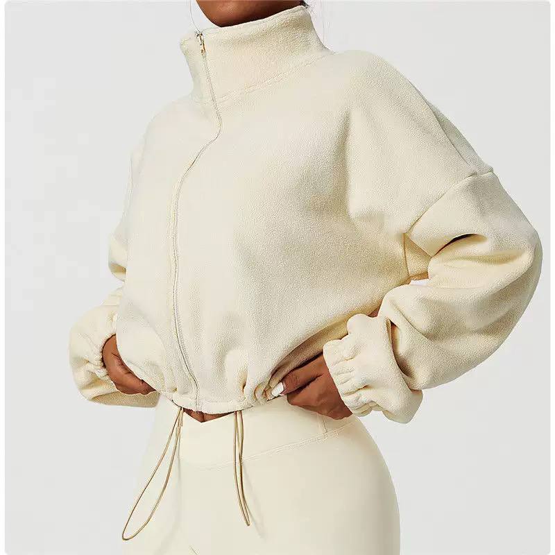 Oversized High Neck Full-Zip Fleece Jacket with Drawstring Hem and Relaxed Long Sleeves