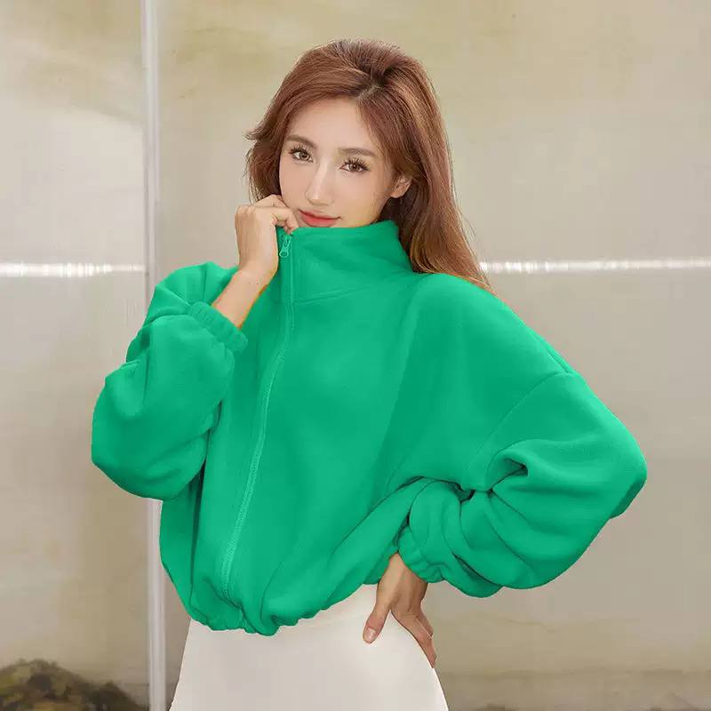 Oversized High Neck Full-Zip Fleece Jacket with Drawstring Hem and Relaxed Long Sleeves