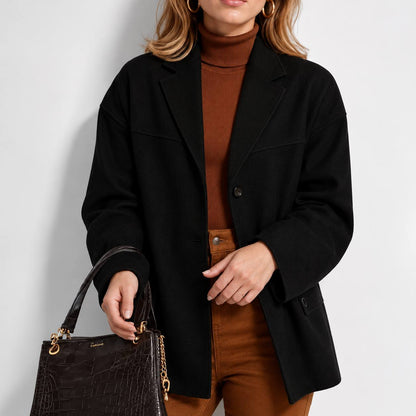 Women’s Oversized Suede-Look Blazer | Notched Lapel Relaxed Fit Jacket