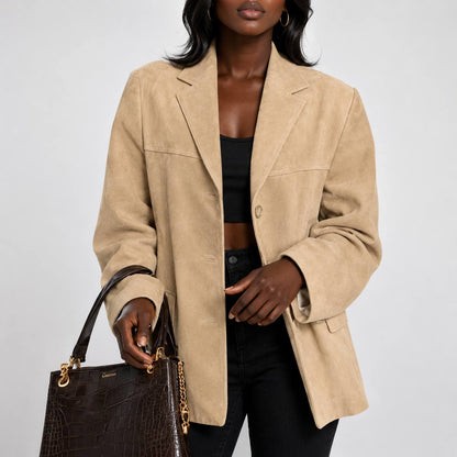 Women’s Oversized Suede-Look Blazer | Notched Lapel Relaxed Fit Jacket