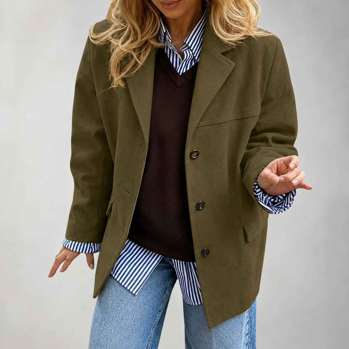 Women’s Oversized Suede-Look Blazer | Notched Lapel Relaxed Fit Jacket