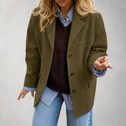 Women’s Oversized Suede-Look Blazer | Notched Lapel Relaxed Fit Jacket