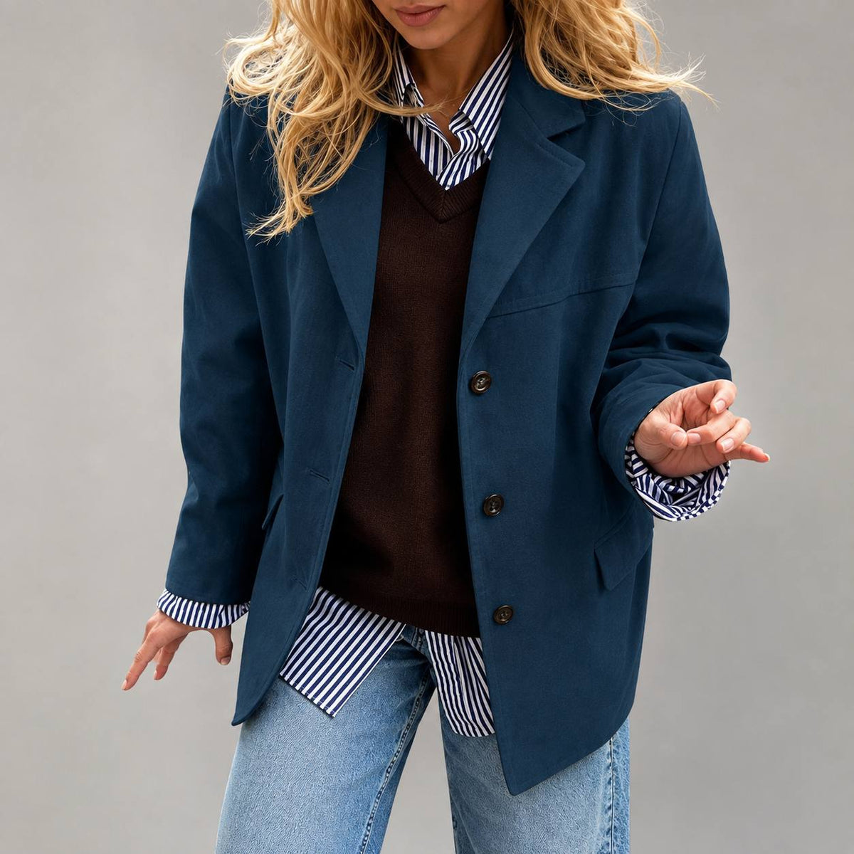 Women’s Oversized Suede-Look Blazer | Notched Lapel Relaxed Fit Jacket