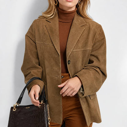 Women’s Oversized Suede-Look Blazer | Notched Lapel Relaxed Fit Jacket