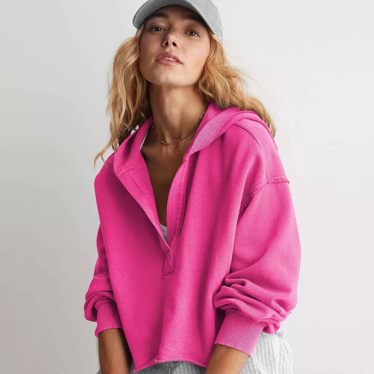 Women’s Oversized Half-Zip Hoodie | Relaxed Drop Shoulder Sweatshirt