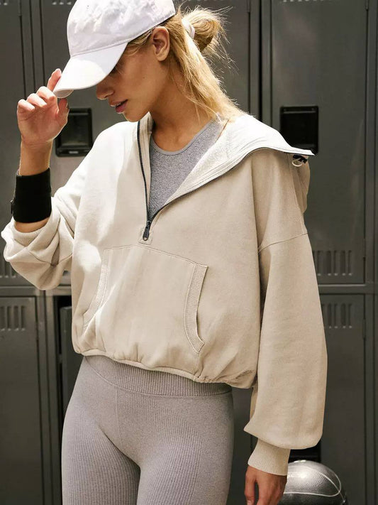 Women’s Oversized Half-Zip Pullover | High Neck Sweatshirt with Kangaroo Pocket