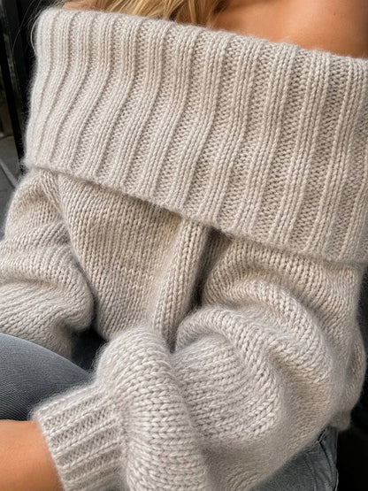 Women’s Off-Shoulder Knitted Sweater | Fold-Over Neck Relaxed Fit Jumper