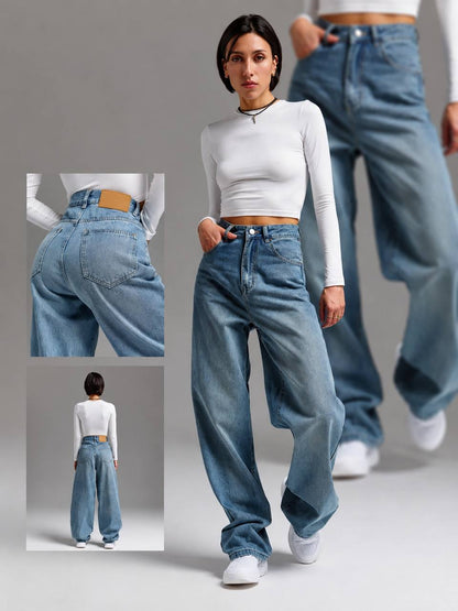 Women’s High-Waisted Baggy Wide-Leg Jeans | Relaxed Fit Denim
