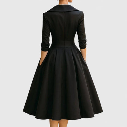 Women’s Shawl Collar Wrap-Front Midi Dress | Elegant Fit-and-Flare Dress