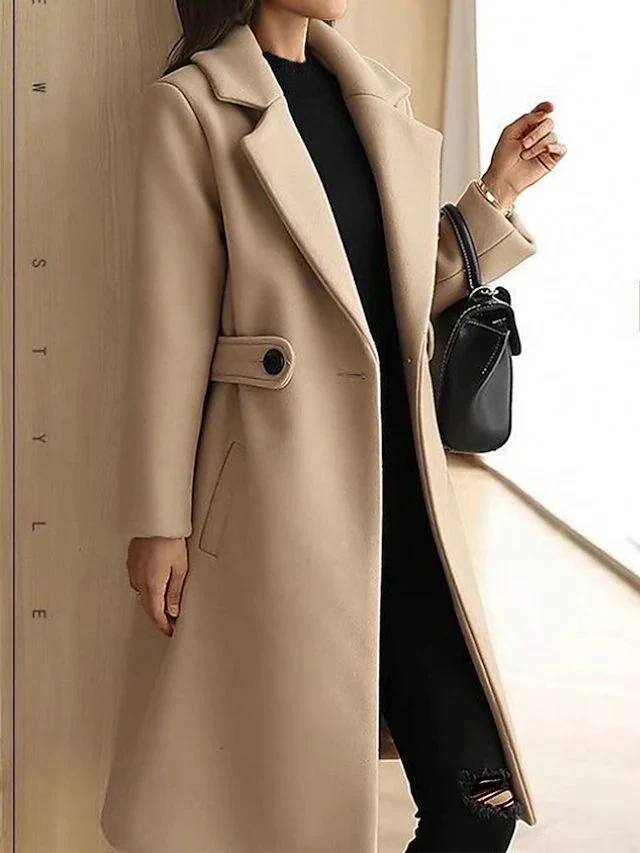 Women’s Longline Tailored Coat | Notched Lapel Single-Breasted Overcoat
