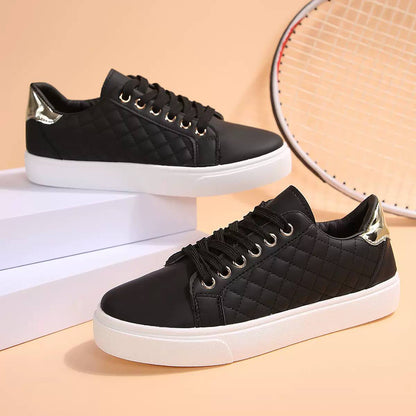 Women’s Quilted Low-Top Sneakers | Lace-Up Platform Casual Shoes