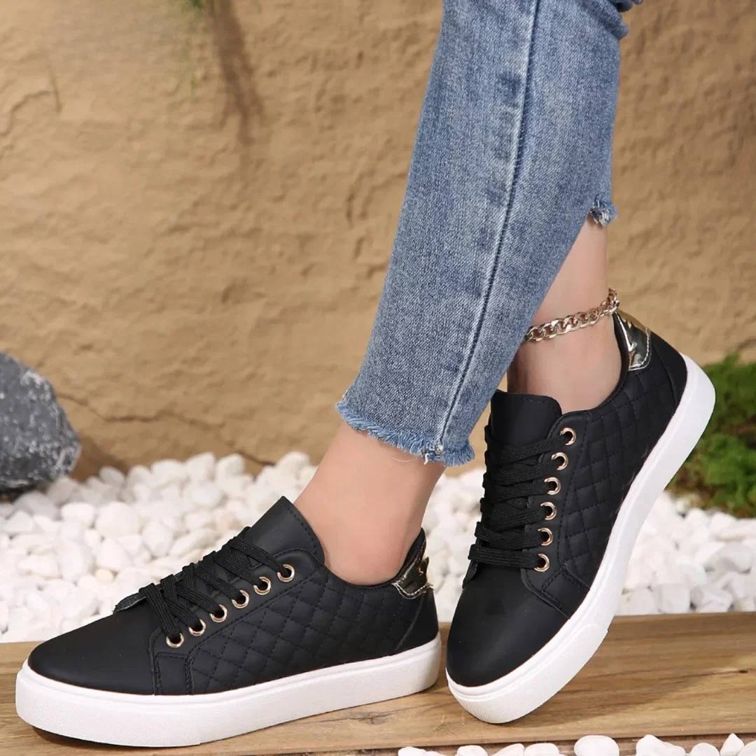 Women’s Quilted Low-Top Sneakers | Lace-Up Platform Casual Shoes
