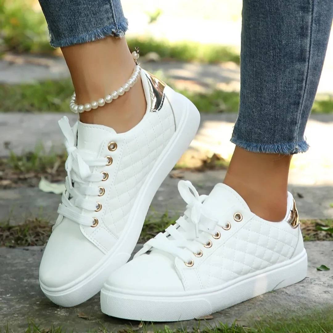Women’s Quilted Low-Top Sneakers | Lace-Up Platform Casual Shoes