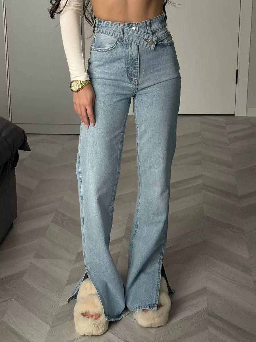 Women’s High-Waisted Jeans | Crossover Waist Straight-Leg Denim