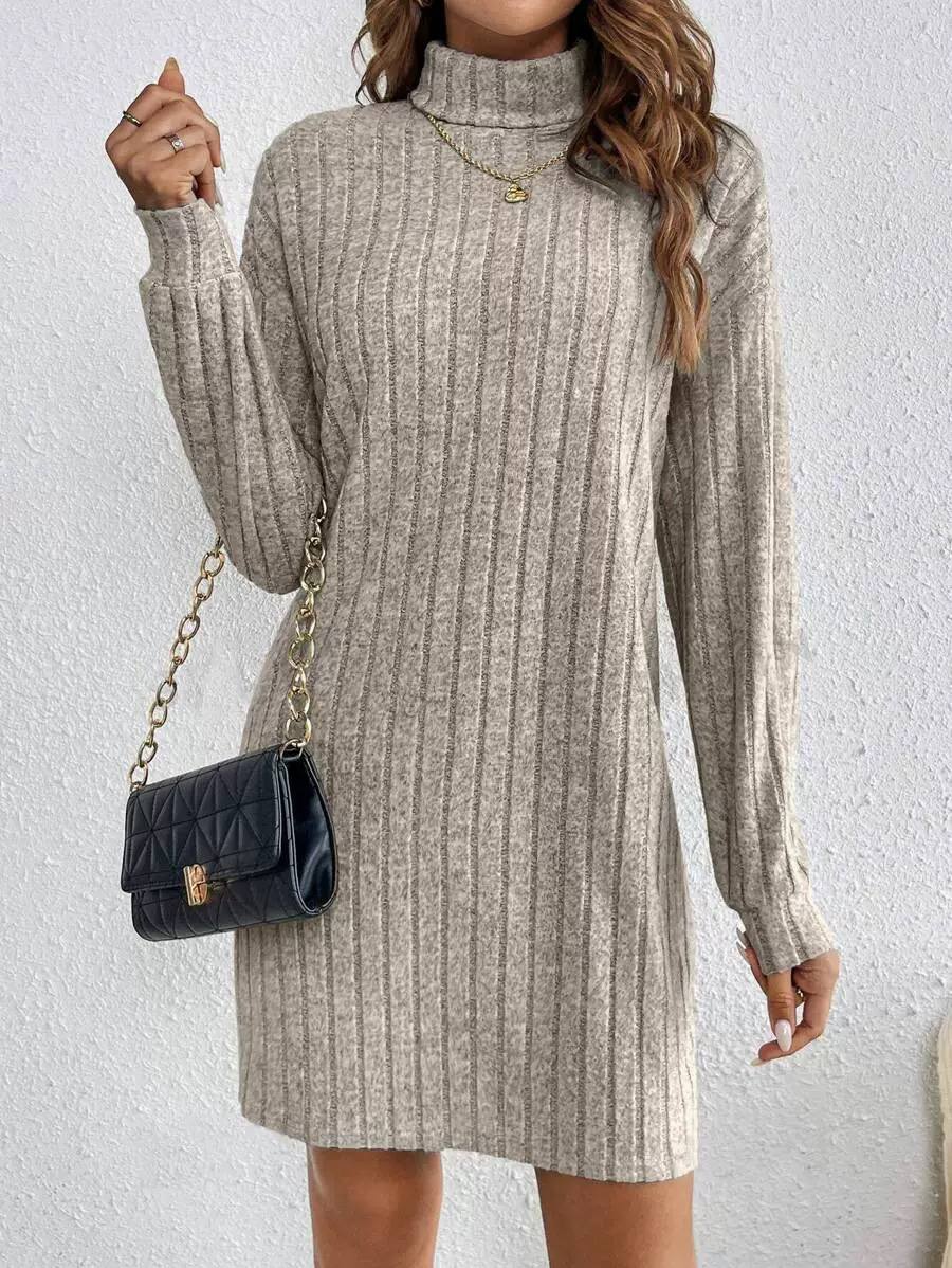 Women’s Ribbed Knit Turtleneck Long Sleeve Sweater Dress