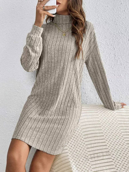 Women’s Ribbed Knit Turtleneck Long Sleeve Sweater Dress