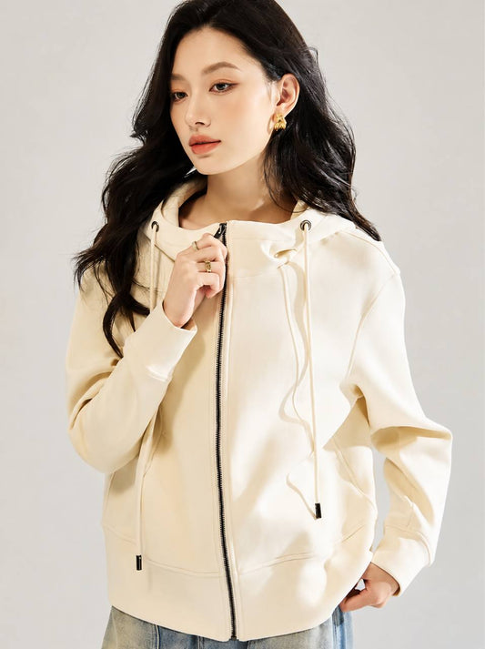 Women’s Cotton Full Zip Drawstring Hooded Casual Jacket