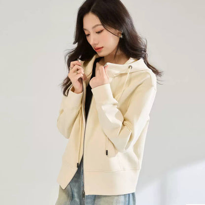 Women’s Cotton Full Zip Drawstring Hooded Casual Jacket