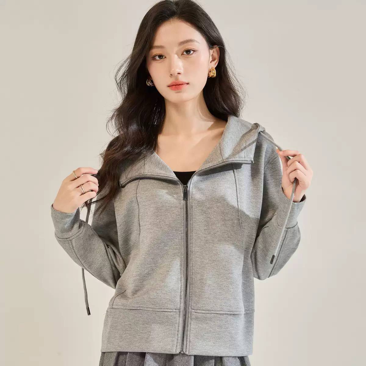 Women’s Cotton Full Zip Drawstring Hooded Casual Jacket