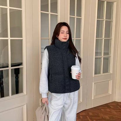Women’s High Neck Quilted Puffer Vest with Side Pockets