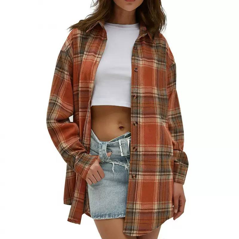 Women’s Casual Plaid Button-Up Oversized Shirt