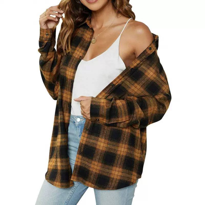 Women’s Casual Plaid Button-Up Oversized Shirt