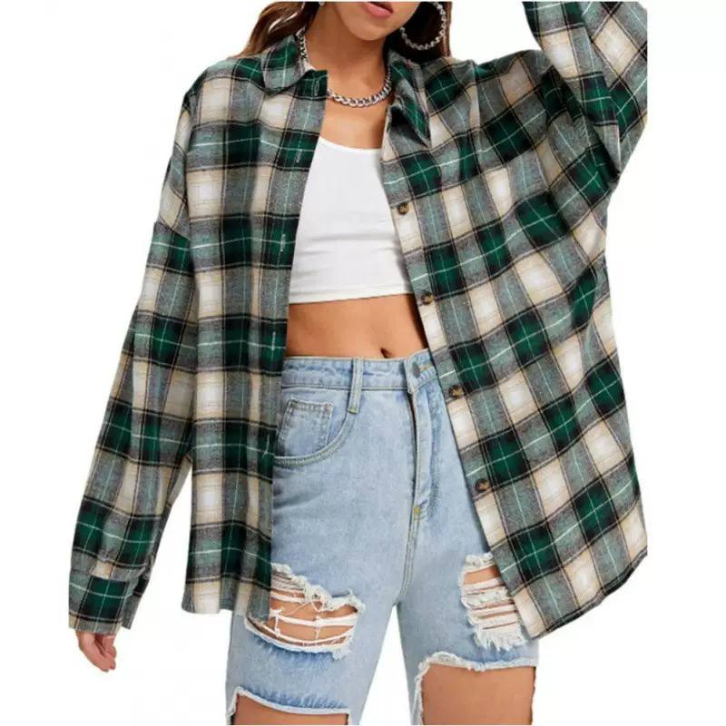 Women’s Casual Plaid Button-Up Oversized Shirt
