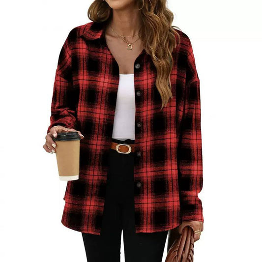 Women’s Casual Plaid Button-Up Oversized Shirt