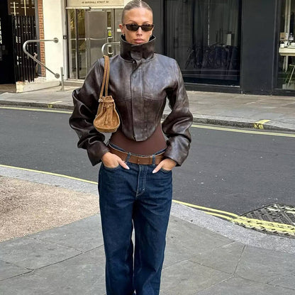 Women’s Structured High-Neck Fitted Long Sleeve Jacket