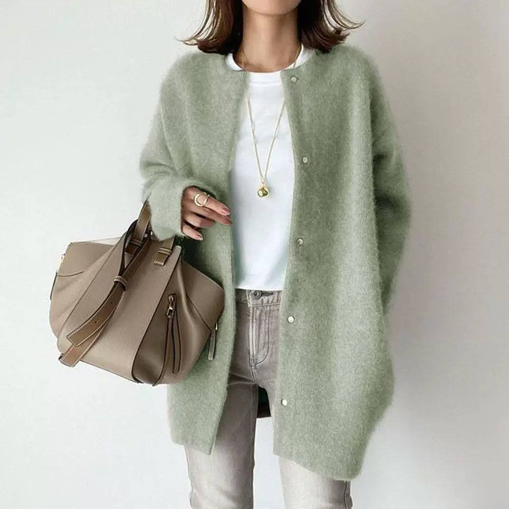 Women’s Longline Crew-Neck Button-Front Soft Knit Cardigan