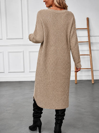 Women’s Longline Wrap-Front Knit Sweater Dress with Asymmetric Hem