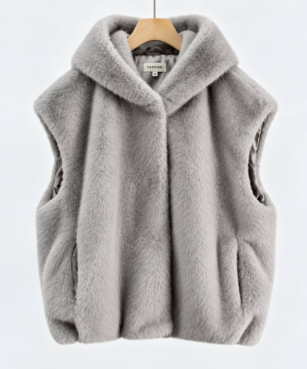 Women's Plush Hooded Sleeveless Vest with Pockets