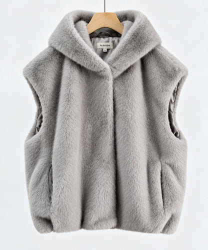 Women's Plush Hooded Sleeveless Vest with Pockets
