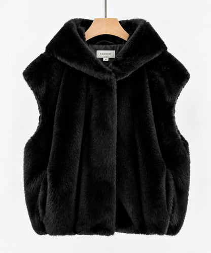 Women's Plush Hooded Sleeveless Vest with Pockets