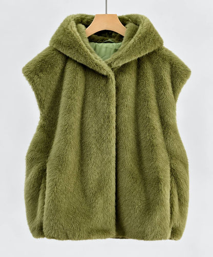 Women's Plush Hooded Sleeveless Vest with Pockets