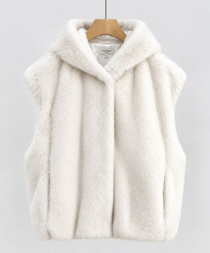 Women's Plush Hooded Sleeveless Vest with Pockets