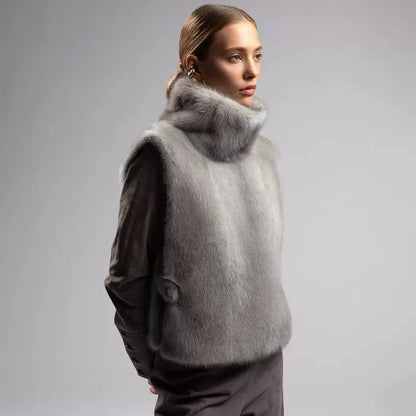 Women's High-Neck Plush Cropped Vest