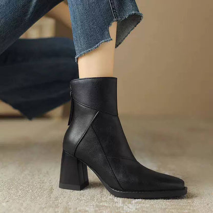 Women's Pointed Panelled Block-Heel Ankle Boots