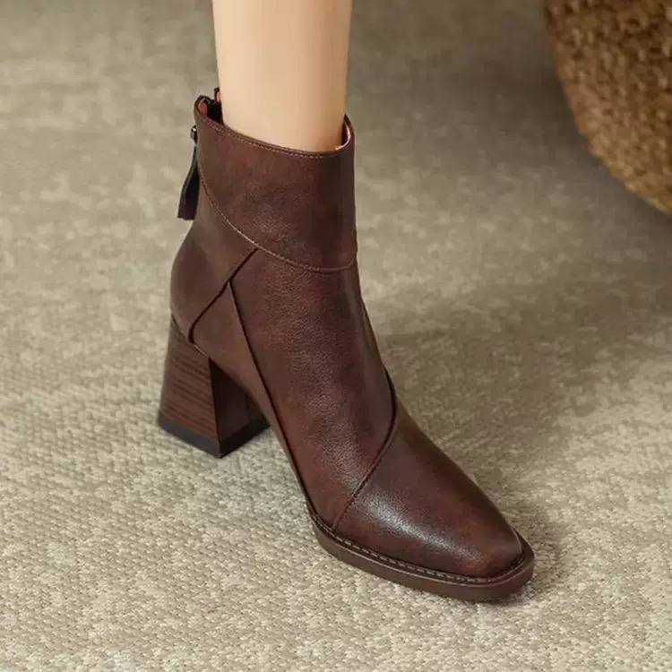 Women's Pointed Panelled Block-Heel Ankle Boots