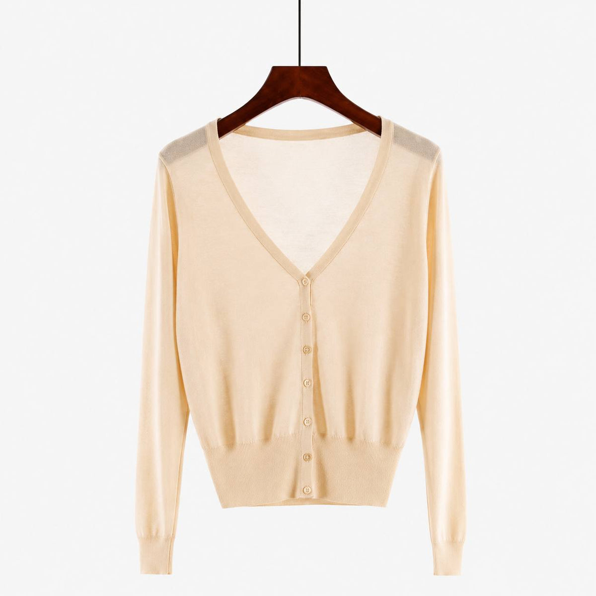 Women's Lightweight V-Neck Button-Front Cardigan – cream