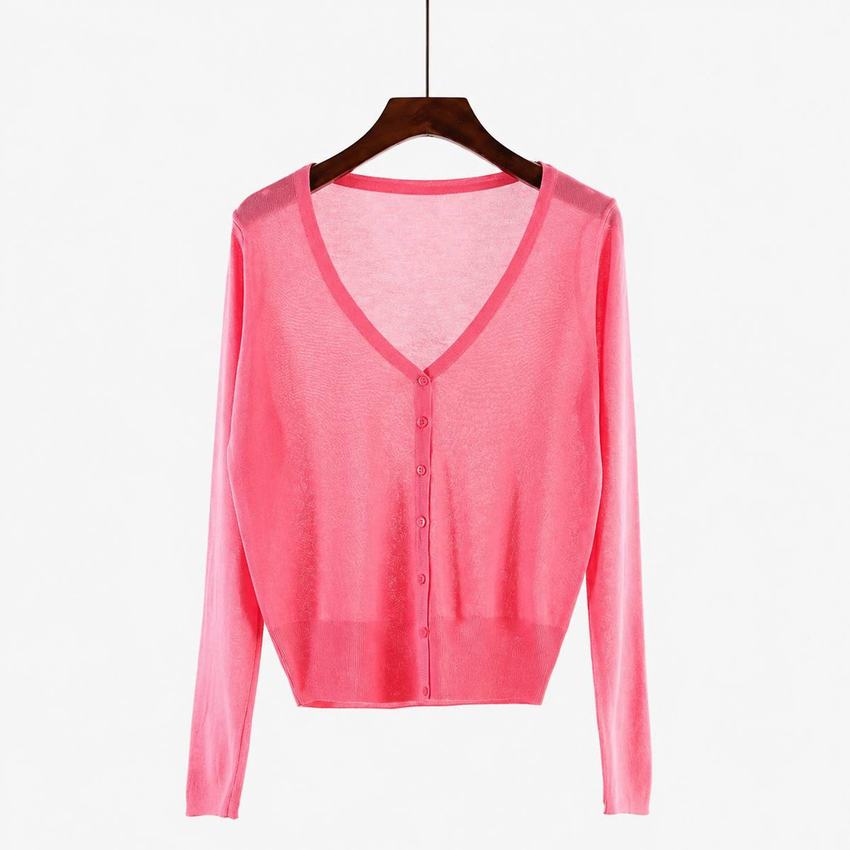 Women's Lightweight V-Neck Button-Front Cardigan – Fucsia