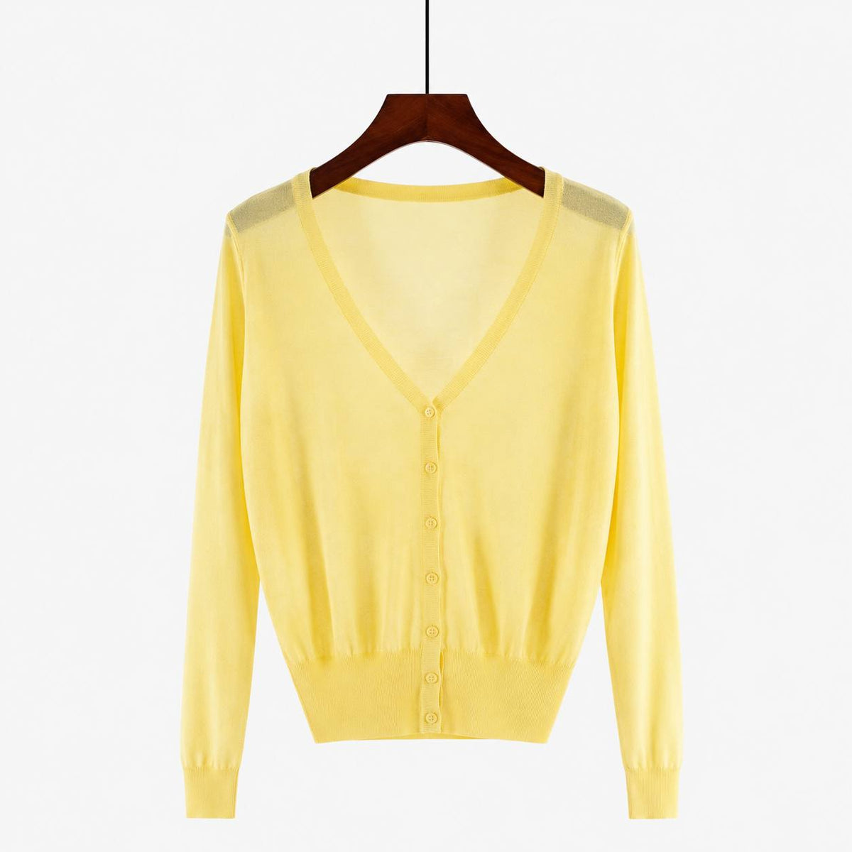 Women's Lightweight V-Neck Button-Front Cardigan – Yellow