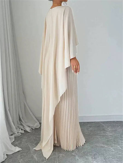Women's Pleated Maxi Dress with Flowing Cape Overlay – additional product image