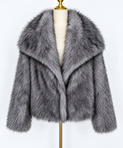 Women's Plush Wide-Collar Short Jacket – Gray