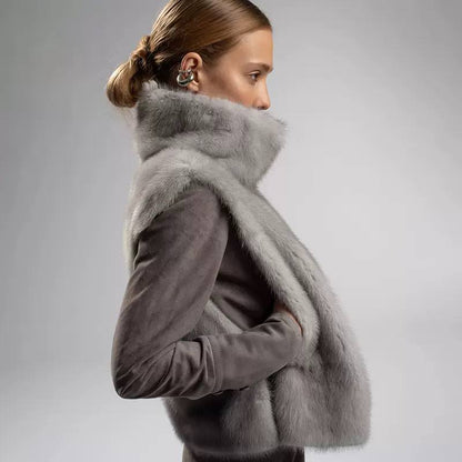 Women's High-Neck Plush Cropped Vest – Gray