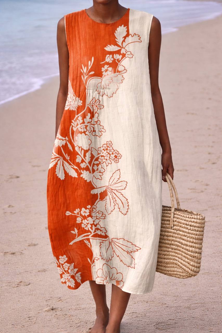 Kimberly | Artistic Floral Contrast Sleeveless Midi Dress